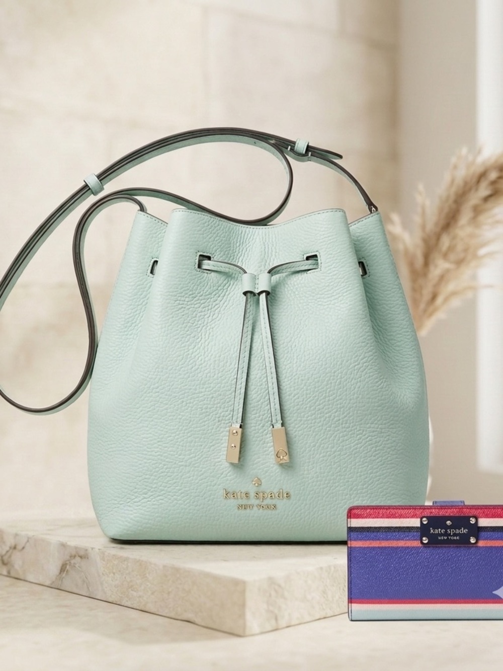 kate spade Mint Green Leather Drawstring Shoulder Bag